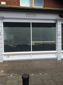 1. Opaque privacy film with Grey vinyl edging Harrissa Cafe Newcastle upon Tyne
