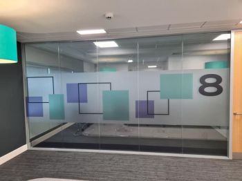 1. Removed existing privacy manifestation band and replaced with new digital printed manifestation at NCFE Quarum Park in Newcastle upon Tyne