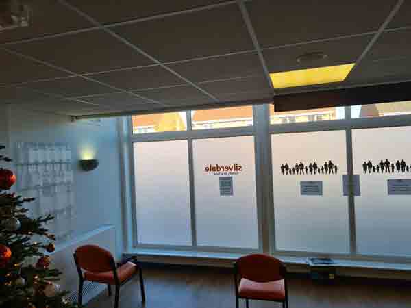 2. Privacy frost installed to numerous panes at the Silverdale Family Practice in Hetton